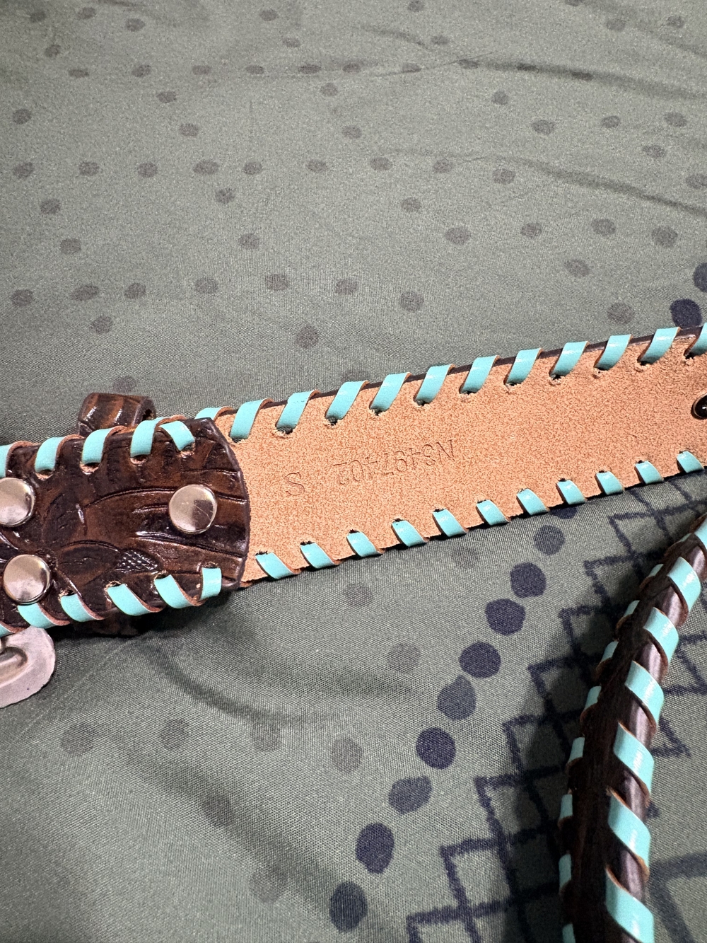 Leather Belt with Turquoise Lace Detail
